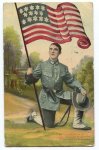 Antique patriotic postcard with a US soldier and flag, 1908.jpg